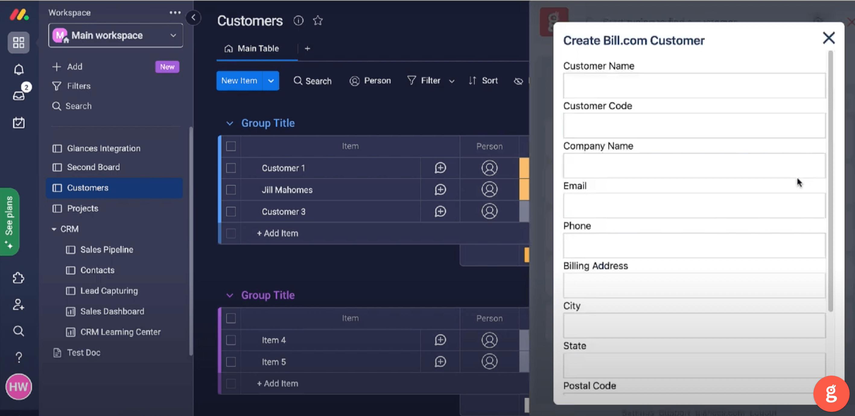 Enter a new Customer without leaving your current app Screenshot of the Customer creation form