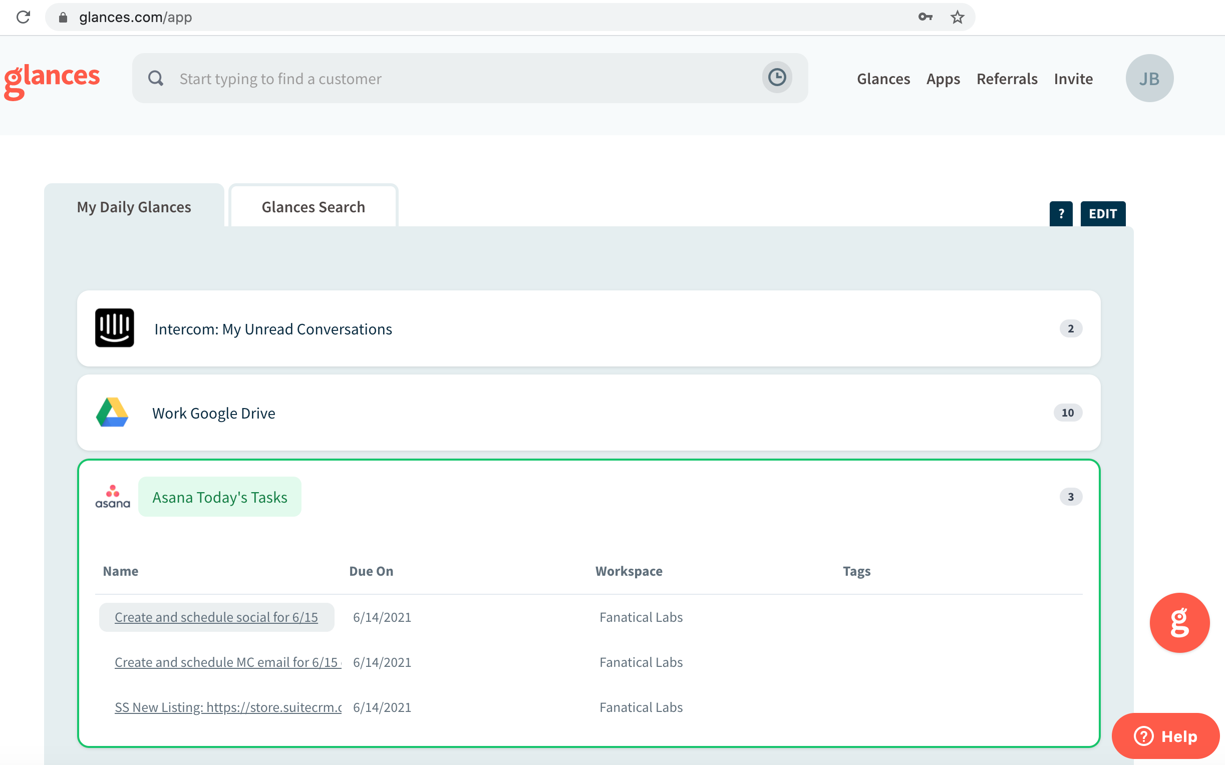 Drilled down view showing your assigned Asana tasks