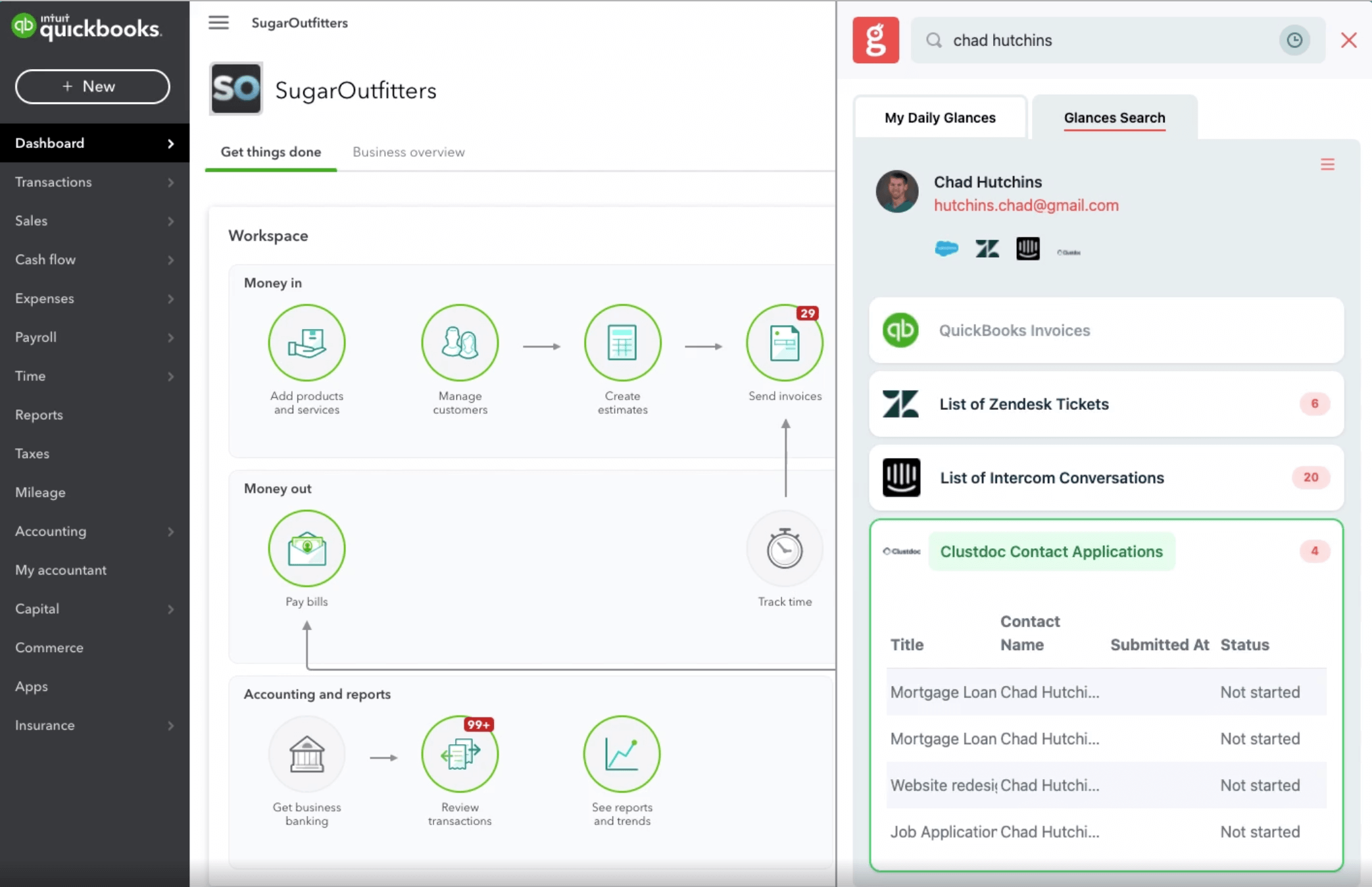 View Clustdoc applications for a contact while in any other app Screenshot of Glances with Clustdoc Applications