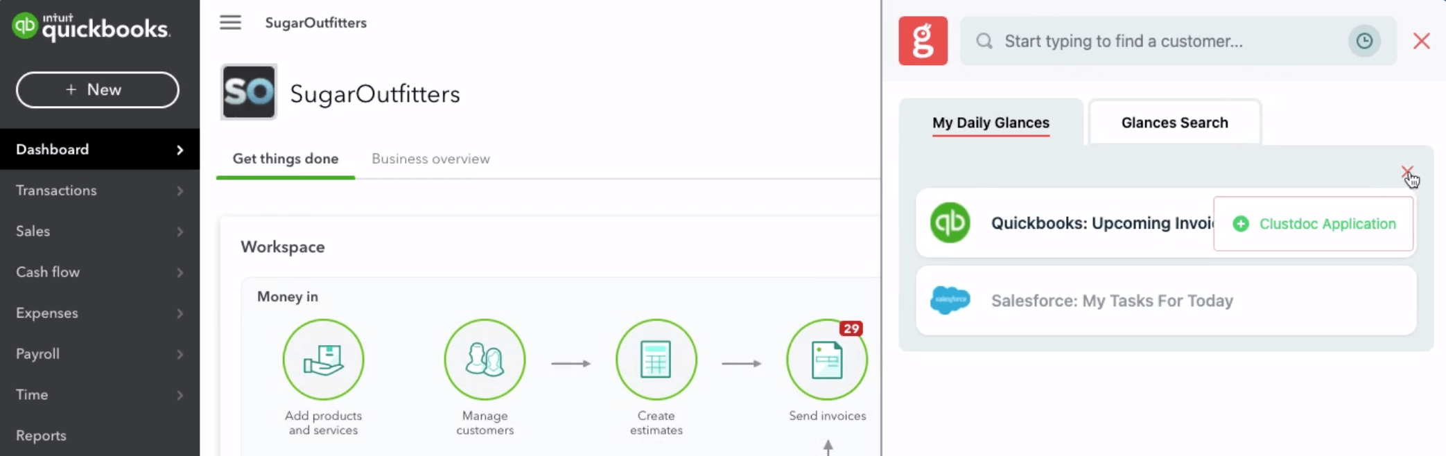 Create Clustdoc Application button shows for a contact while in any other app Screenshot of button to create Clustdoc applications from any app