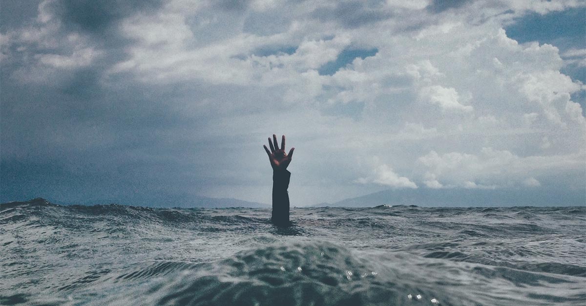 Hand reaching out of the water, seemingly going for a deep dive