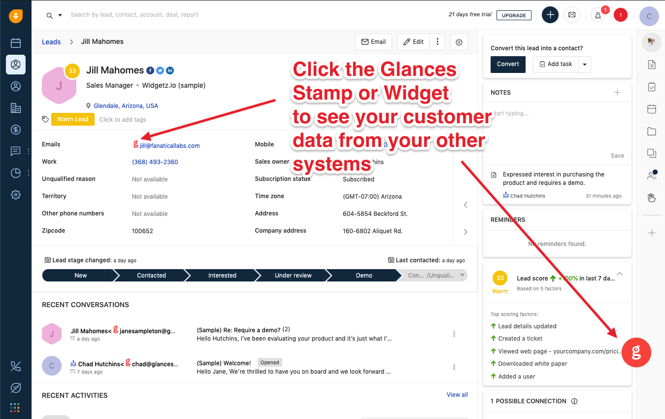 View relevant Freshworks CRM from other SaaS apps