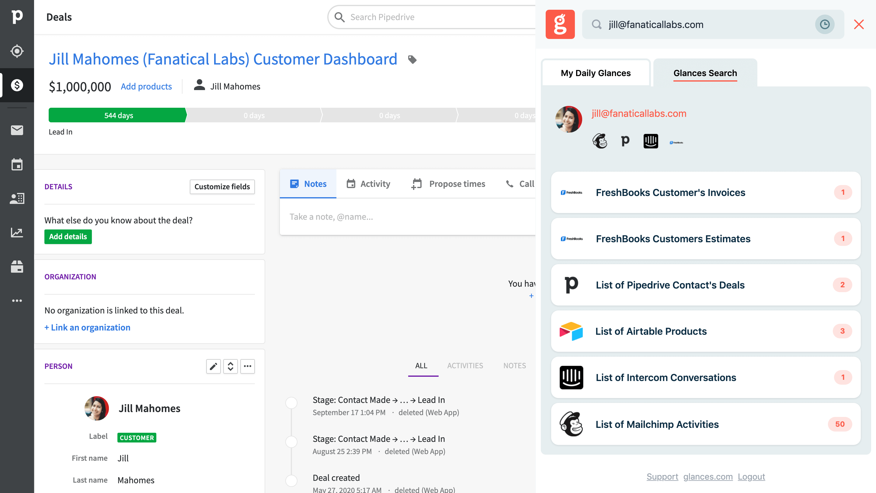 Instantly see the data you need from other applications Screenshot displaying how you can see data from any app from any web page