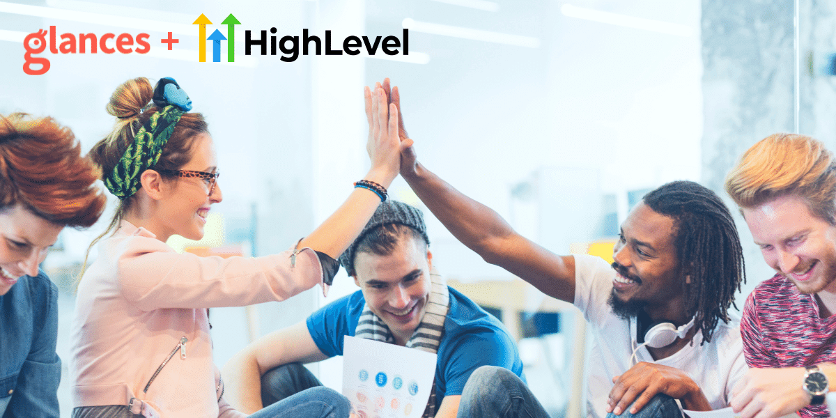 Keep track of HighLevel customer data anywhere Two people out of a team of five giving a high-five