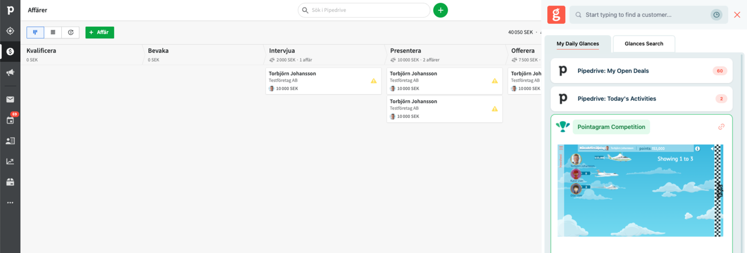 Screenshot of viewing Pointagram competition graphics within Glances