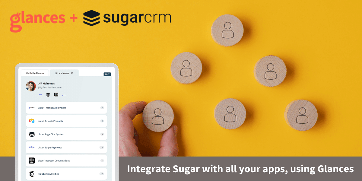 Integrate Sugar with all your apps Person organizing wooden chips representing customer data