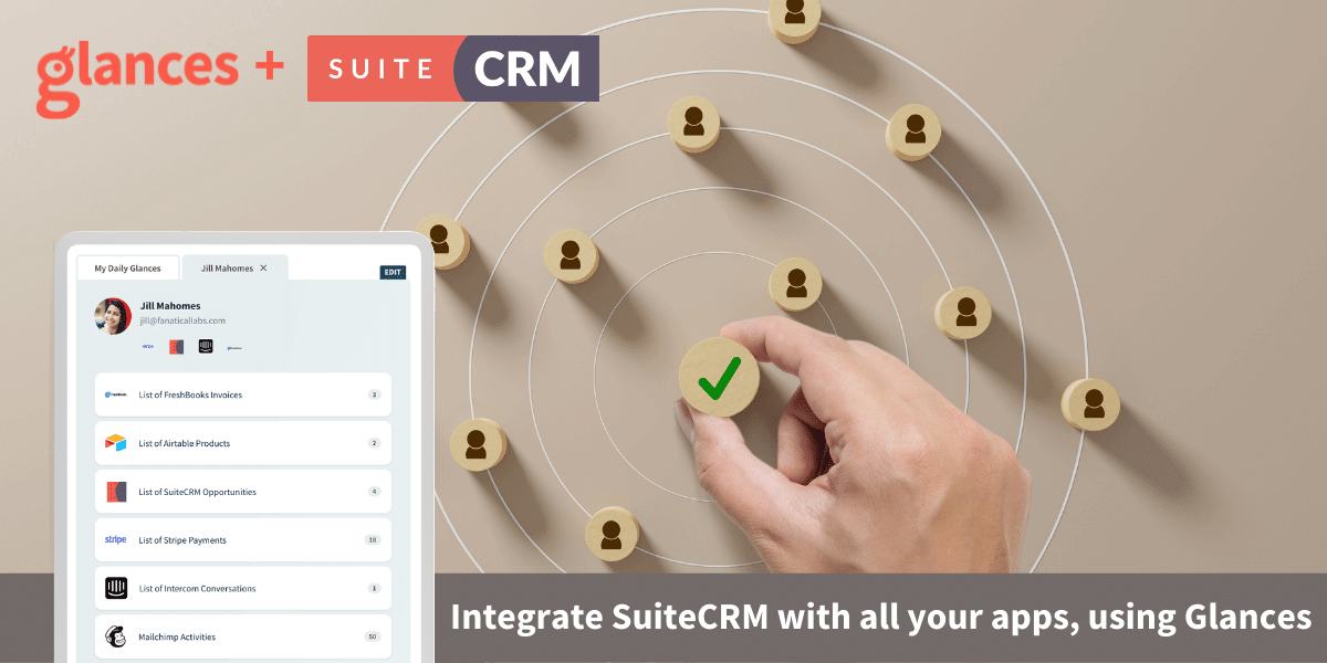 Integrate SuiteCRM with all your apps, using Glances Person holding wood marker to align with other markers